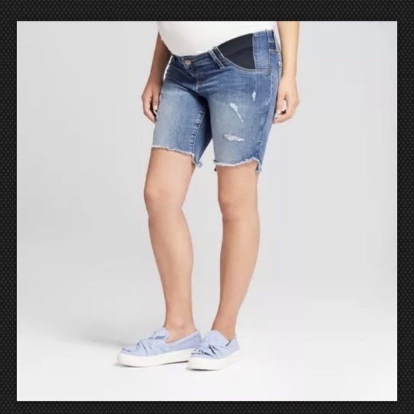 Maternity Inset Panel Bermuda Jean Shorts  #59-42 - Picture 1 of 2